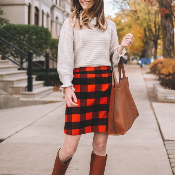 J. Crew Wool-Blend A-Line Skirt in Buffalo Check - Picture 2 of 7